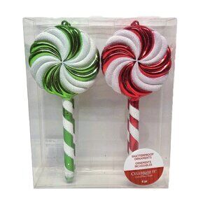 Celebrate It Shatterproof Christmas Ornament Set 4 Peppermint Lollipop Swirl 8"